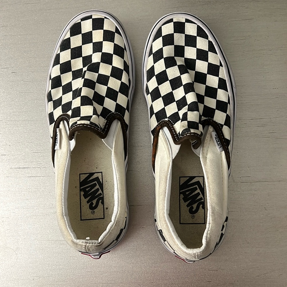 Checkered VANS slip ons